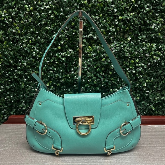 SALVATORE FERRAGAMO Gancini Turn Lock Handbag Shoulder Bag Rare - Picture 1 of 11